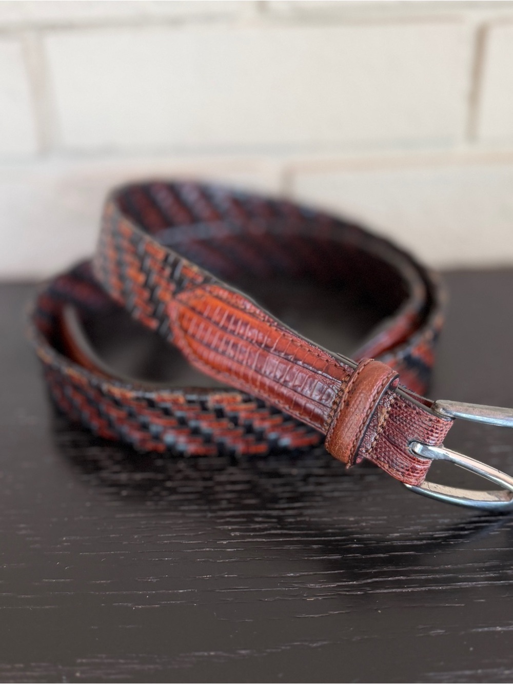 Brighton Brown & Black Leather Braided Belt size 40 P4100  Classic Preppy